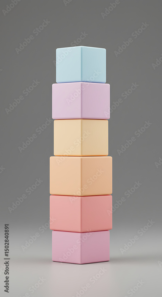 Poster pastel colored cubes stacked high abstract minimalist background modern design element