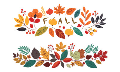 Autumnal Foliage and Berries Border with Fall Lettering