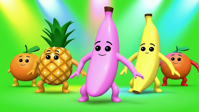 Fun Fruits Dance Party Animated Pineapple, Bananas, and Oranges Groove!