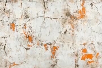 Fototapeta premium Aged, cracked, whitewashed wall with orange stains