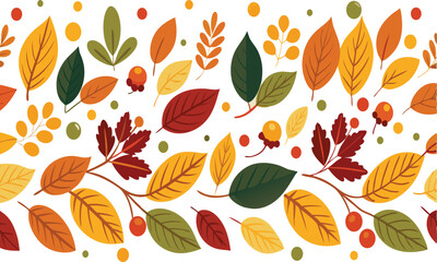 Obraz premium Autumnal Foliage and Berries Border with Fall Lettering