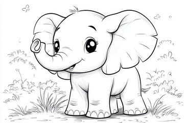 Obraz premium Adorable Baby Elephant Coloring Page Cute Cartoon Animal Illustration for Kids