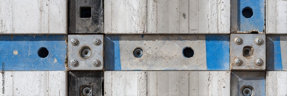 Poster detail of cladding fixings and anchors arranged in grid plan with bright upper margin showcasing con