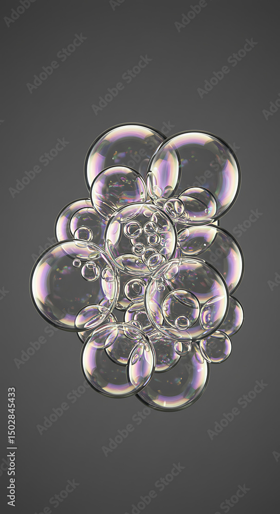 Poster iridescent soap bubbles cluster abstract macro photography floating transparent spheres