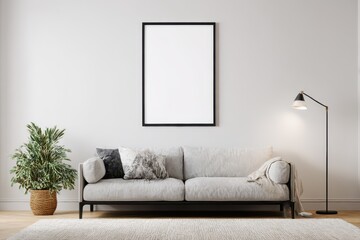 Modern living room interior with a neutral color scheme.