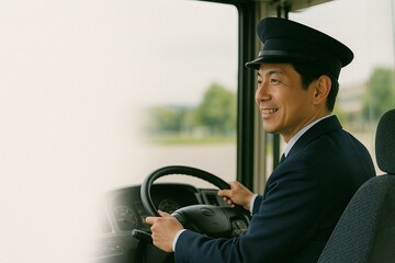 笑顔の男性バス運転士(運転手)