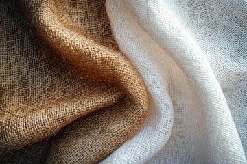 Natural fabric drapes in tan and white