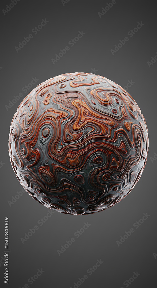 Aufkleber abstract 3d render swirling orange and gray sphere intricate pattern fluid design