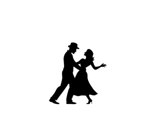 Black And White Silhouette Of A Couple Dancing Sl