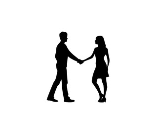 Silhouetted Couple Holding Hands On Opposite Side