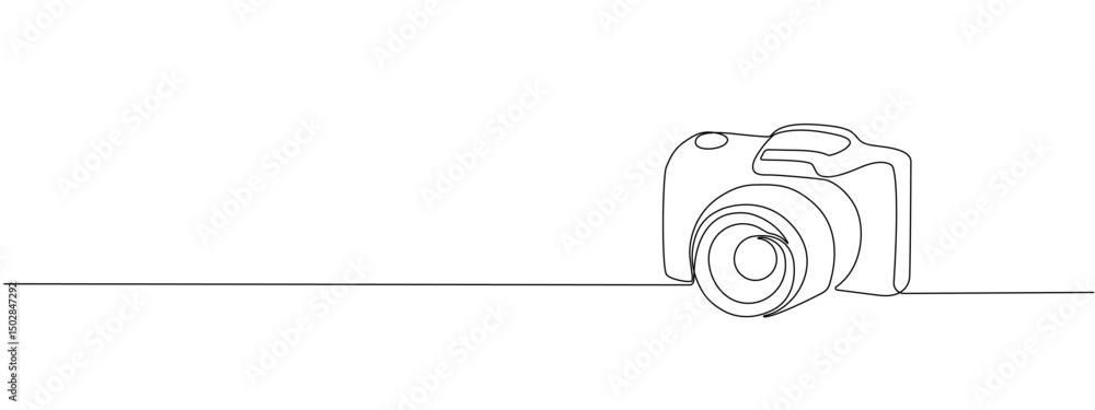 Poster drawing of a camera with one continuous line. minimal symbol of photography. vector line editable il