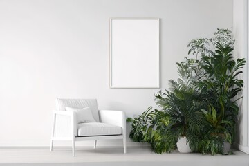 White armchair and greenery in a modern interior.