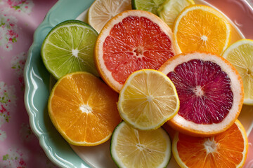 Citrus Medley: A colorful and fresh assortment of sliced citrus fruits on a plate.
