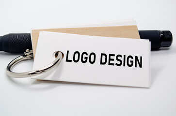 Logo design theme presented on white paper, showcasing identity creation and design element focus.
