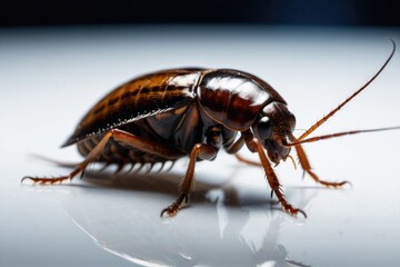 A small insect photographed from above on a white background