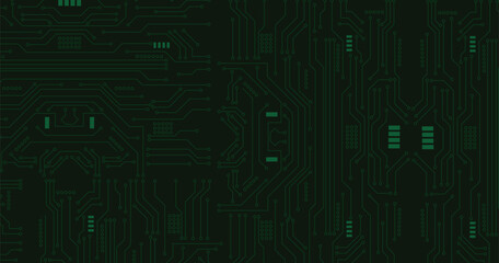 Green Tech Circuit Board Abstract Background. Vector Design.