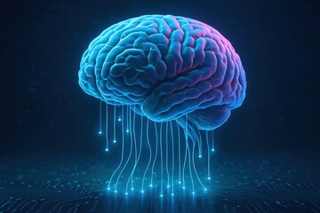 Obraz premium Glowing Digital Brain with Neural Connections – AI and Neural Network Concept