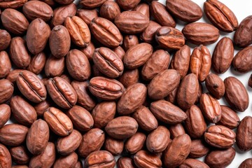 Fototapeta premium High-quality image of a pile of coffee beans in focus, great for use on food labels or as a background