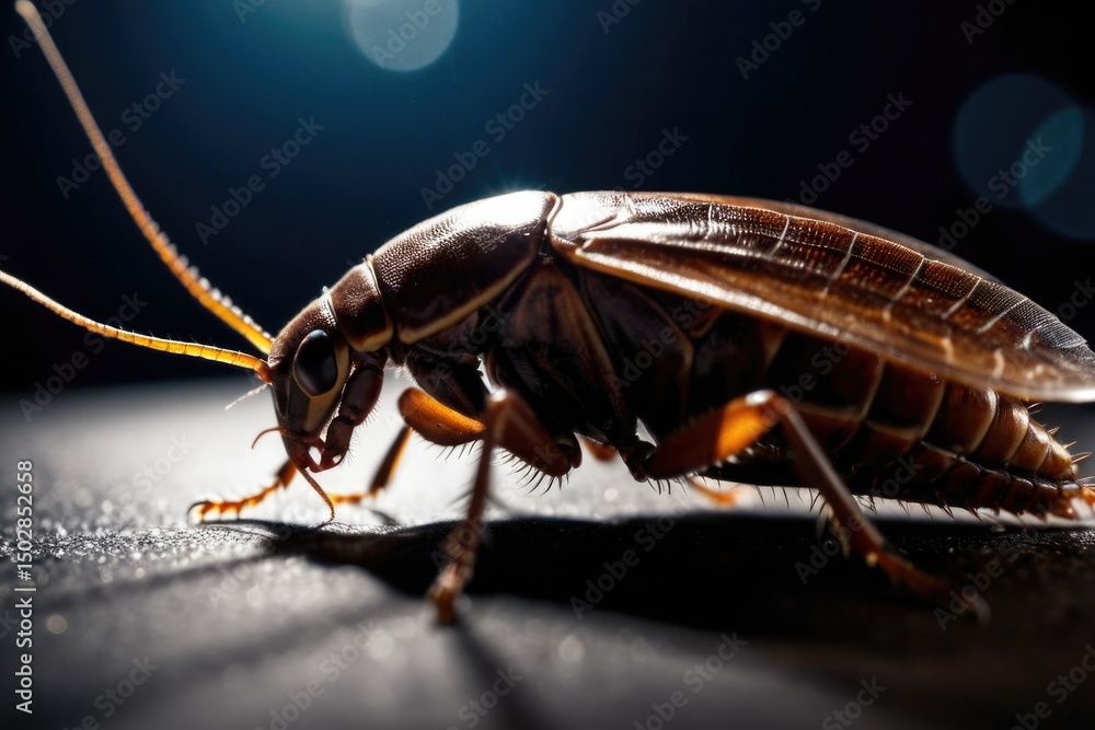 Poster a close-up view of a bug sitting on a table