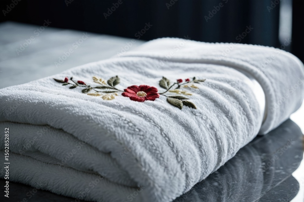 Poster a close-up view of a towel lying flat on a table