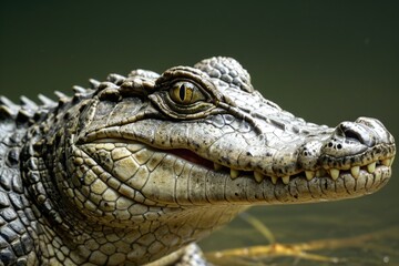 Fototapeta premium A close-up view of an alligator's head with its mouth open, suitable for wildlife or nature-themed designs