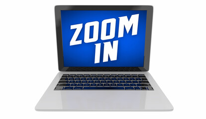 Zoom In Laptop Computer Magnify Take Closer Look Search Find Words 3d Illustration