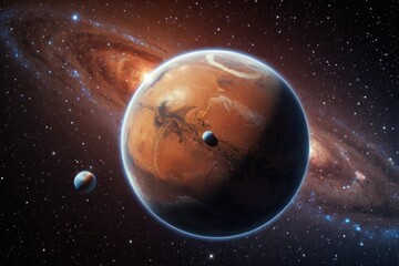 Fototapeta premium A planet is featured against a bright starry background, ideal for uses such as astronomy or space-themed designs