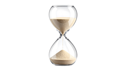A classic hourglass with sand flowing down showing time passing or deadline approach