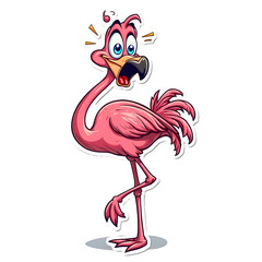 A cartoon pink flamingo bird with large eyes. These graphics are great for making presentations, stickers, mug designs, birthday cards, party invites, posters, and postcards.