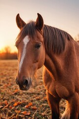 Obraz premium A brown horse stands proudly on the edge of a lush green field