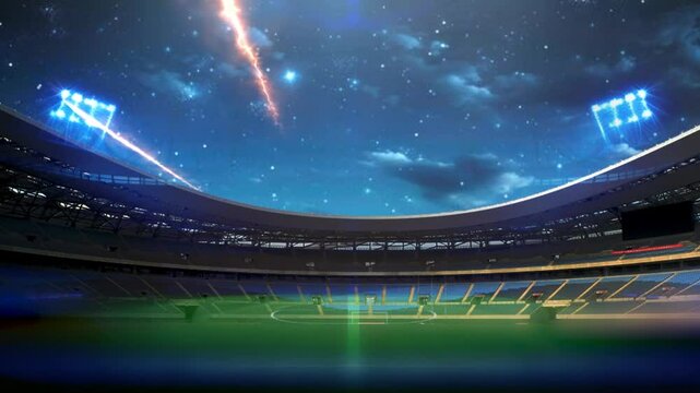 football stadium background night with falling meteor