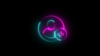 Neon light people icon. Looped Neon Lines abstract on background. Communication man profile icon. neon icon of user in flat Secure login to user account. Neon line User icon 4k video animation - Powered by Adobe