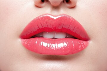 Fototapeta premium Close-up shot of a woman's lips with bright pink lipstick