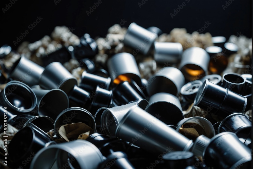 Poster collection of empty wine bottles stacked on a table, ideal for use in still life or party scenes