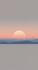 Fototapeta premium Serene Sunset Landscape Minimalist Mountain Range Silhouette at Dusk