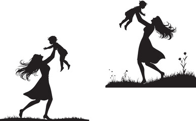 Mother and Daughter High Five Silhouette – Bonding, Parenting, and Family Love