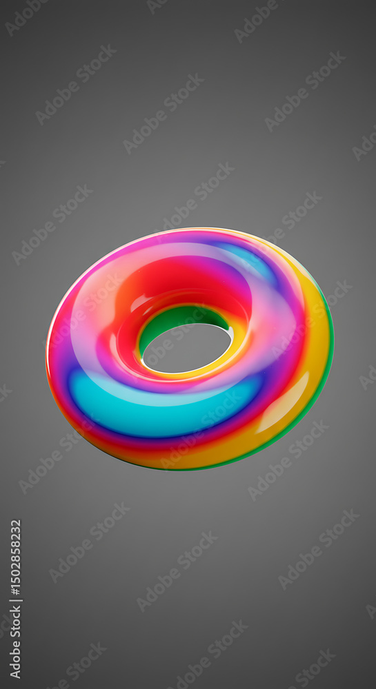 Poster vibrant rainbow torus shape abstract 3d render colorful geometric design element