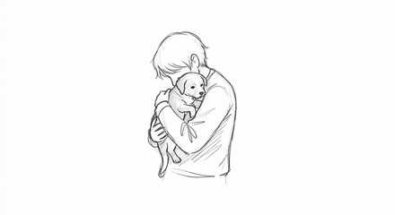 Obraz premium Boy hugging puppy with tenderness on white background