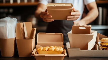 Person Preparing Food in Eco-Friendly Cardboard Packaging