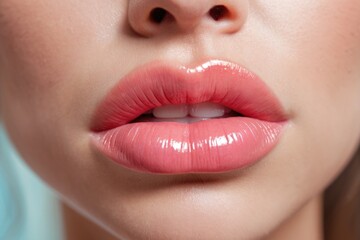 Obraz premium A close-up shot of a woman's lips painted with bright pink lipstick