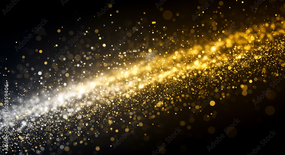 Aufkleber abstract stream of glowing gold and silver glitter particles on a dark background, creating a luxuri