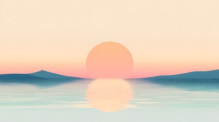Minimalist sun setting over a calm horizon with pastel colors