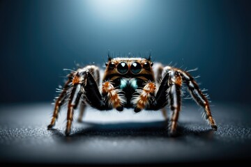 A close-up shot of a spider sitting on a table