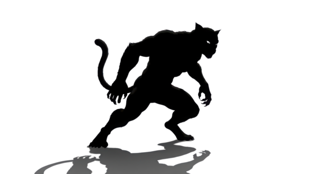 Powerful Black Panther Feline Silhouette in Aggressive Crouching Pose Vector Isolated