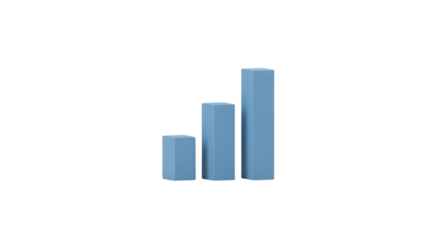 Minimal blue 3D bar chart icon isolated on white background