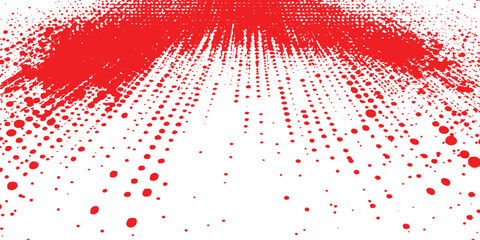 Red halftone dotted grunge texture. Vector grunge texture on distress background. Glitch distorted grange shape. Dust and dots screen print texture.