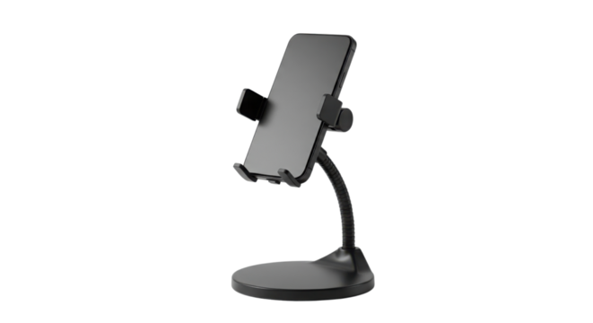 Smartphone on desktop holder for office or home isolated PNG with Transparent Background