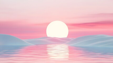 Minimalist sun setting over a calm horizon with pastel colors
