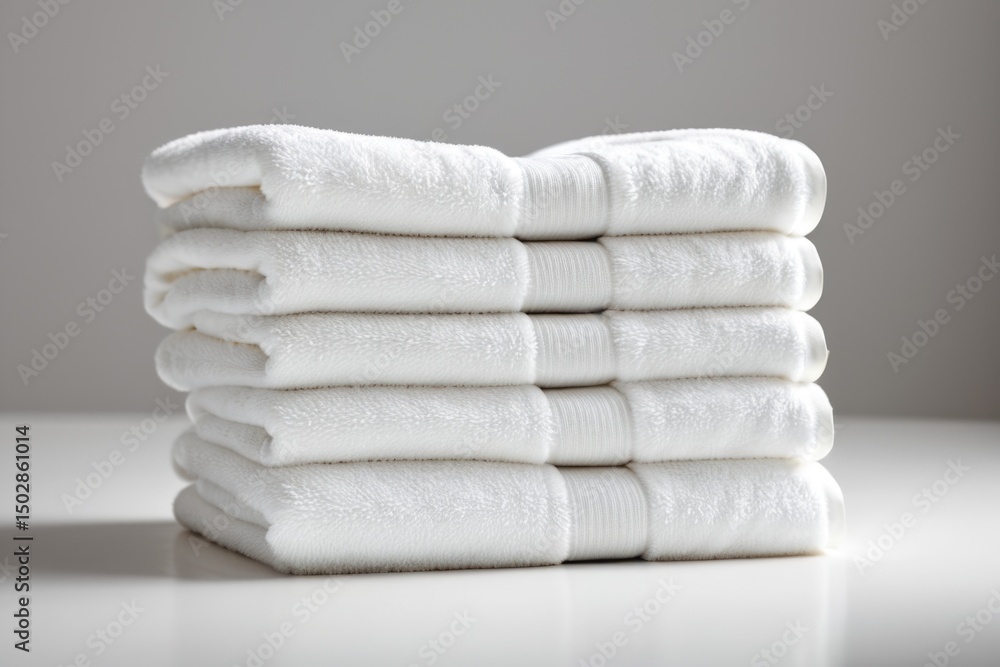 Poster a stack of white towels sits on a table, perfect for use in various settings
