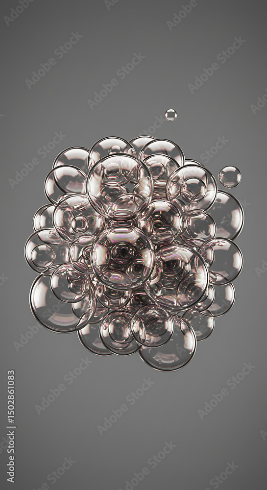Aufkleber abstract cluster of transparent bubbles shimmering and iridescent floating in air